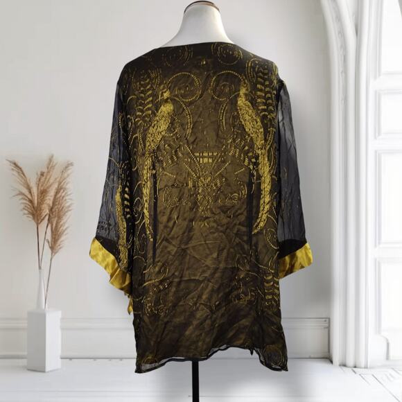 Citron Santa Monica Kimono Sleeve Top Size 4X Burnout Chiffon Phoenix Silk - Picture 5 of 16